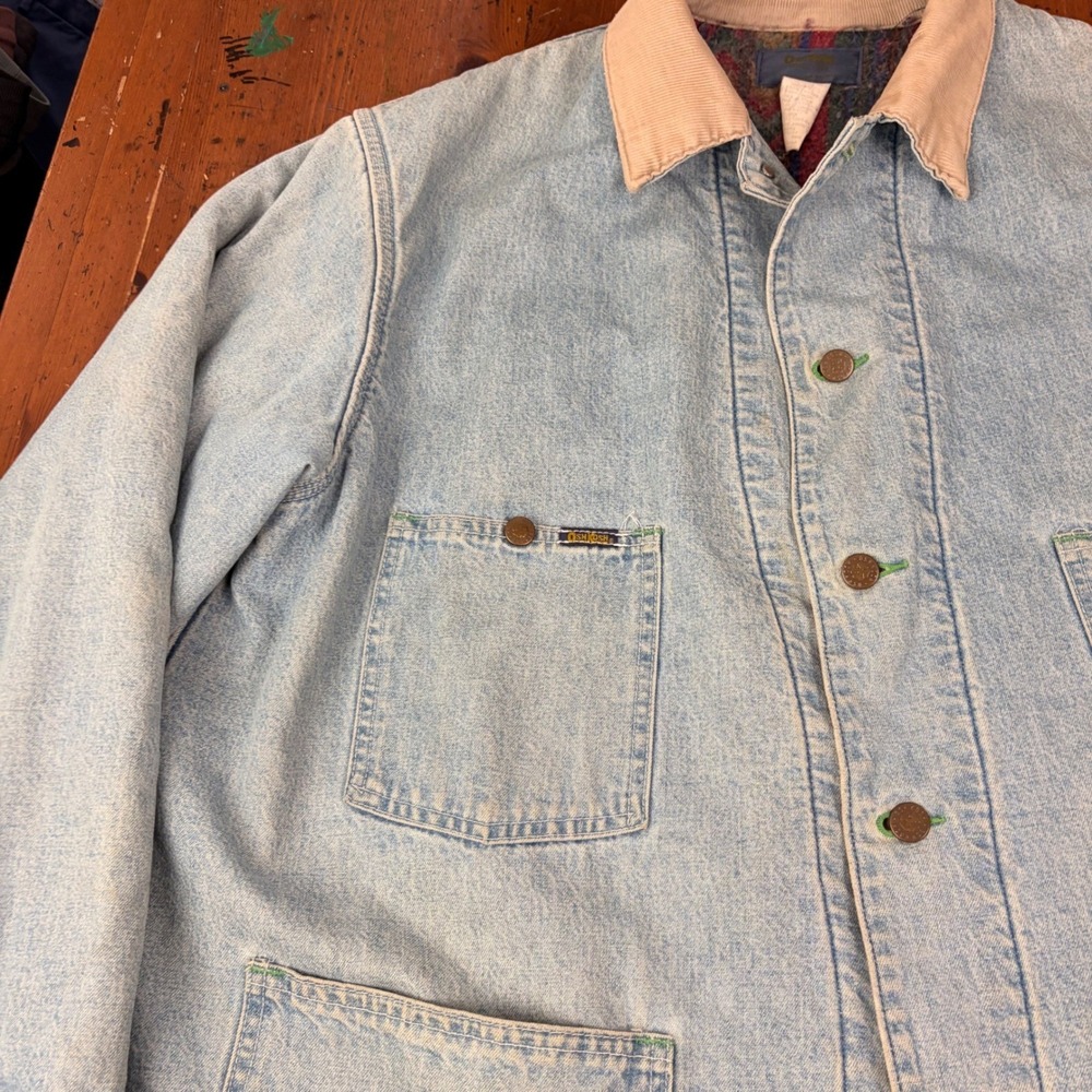 Vintage 80s OshKosh BGosh Blanket Lined Denim Chore Jacket USA Made Workwear 46R - Picture 10 of 15